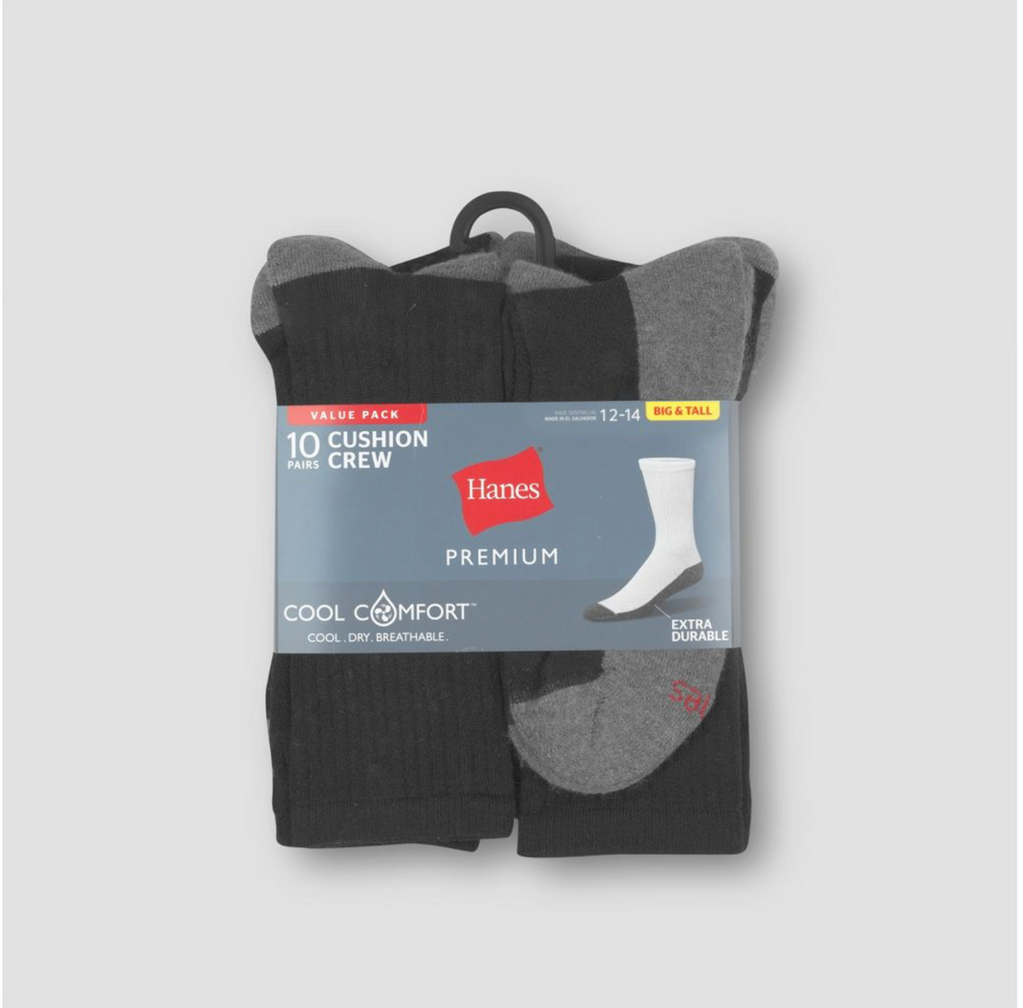 HANES - Men’s premium Men’s 10pk crew socks.